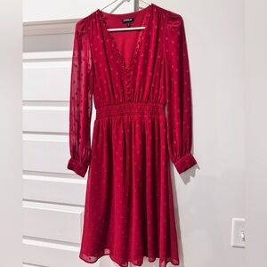 Express Deep Red Long Sleeve Dress